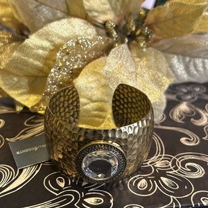 NWT Fashion Accents Brass Bracelet with Large Round Glass Crystal